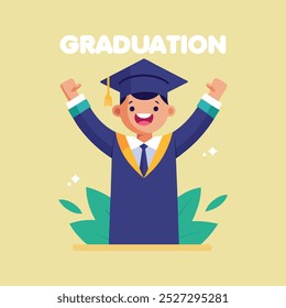 vibrant flat simple fun happy person graduate graduation graduated illustration icon.