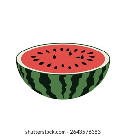 A vibrant flat vector illustration showcasing a juicy watermelon slice, perfect for summer-themed designs and healthy eating concepts vector.