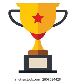A vibrant flatdesign golden trophy featuring a prominent red star symbolizing achievement success and competition