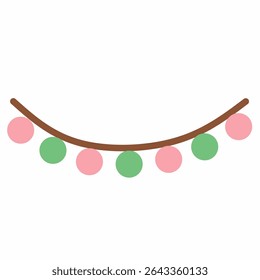 A vibrant flat-style garland with pink and green festive lights, ideal for Islamic, Eid, or party decorations. Simple yet cheerful design for seasonal celebration themes.