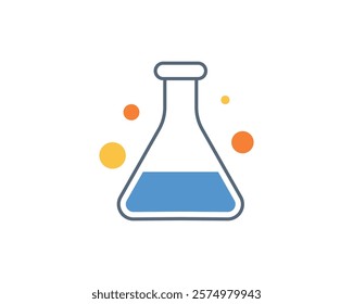 Vibrant flatstyle icon of an Erlenmeyer flask with colorful bubbles, ideal for science, chemistry, research, education, or laboratoryrelated projects.  Perfect for websites, apps, and presentations.