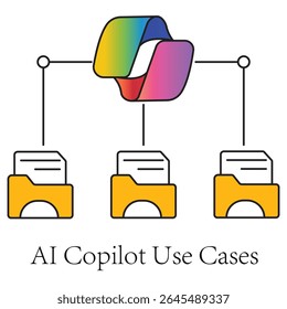 A vibrant flat-style icon representing the broad applications of AI copilots in various domains such as writing, coding, scheduling, and analysis. Designed to reflect how intelligent assistants 