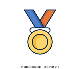 A vibrant, flatstyle illustration of a gold medal with blue and orange ribbons. Perfect for websites, apps, or presentations needing to convey achievement, success, or victory.