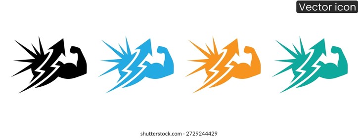 Lebendige, flexible Armsymbole mit Blitzbolzen in vier Farben für dynamische Projekte