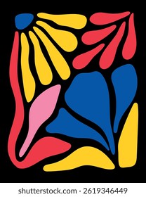Vibrant Floral Abstract Poster. Vector illustration in retro style. Dynamic, colorful design perfect for modern artistic themes.