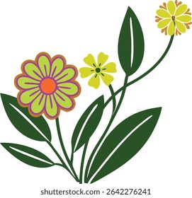 Vibrant Floral Arrangement with Green Leaves and Yellow Blooms