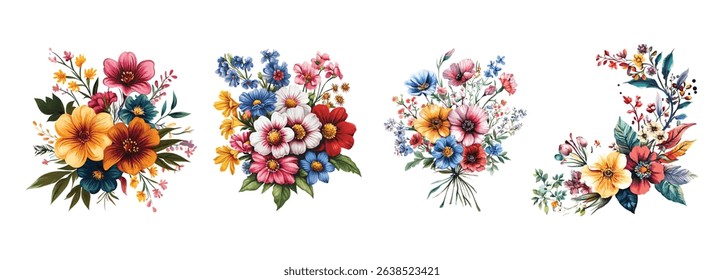 Vibrant Floral Arrangements Watercolor Botanical Designs for Wedding Invitations Greeting Cards and Decor