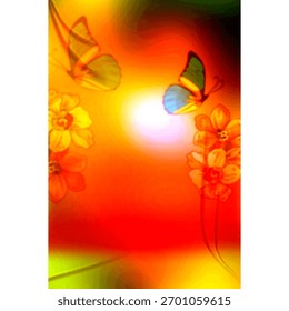 A vibrant floral and butterfly design with a warm color palette, perfect for spring and summer themes, cheerful backgrounds, and joyful celebrations.
