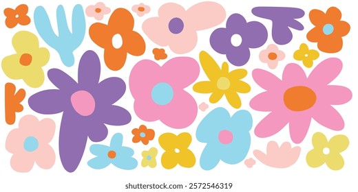 Vibrant floral design featuring colorful daisies in pink, orange, and yellow. Perfect for spring decor, patterns, and nature-inspired artwork.