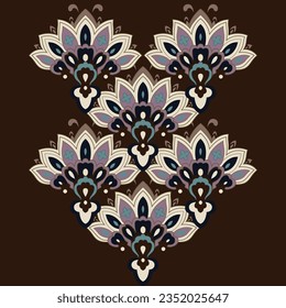 A vibrant floral design on a rich brown background