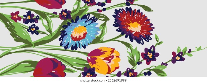 Vibrant Floral Design with Tulips and Daisies