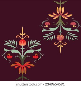 Vibrant floral designs on a dramatic dark background