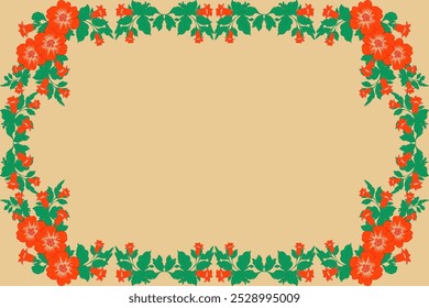 A Vibrant Floral Frame Design with Green Leaves and Pink Flowers for Invitations and Greeting Cards.	
