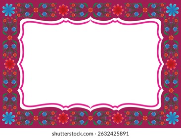 Vibrant floral frame with purple background and colorful flower design, perfect for greeting cards, posters, and certificates. Includes JPEG, PNG, and EPS formats. Purple Floral Frame Vector 
