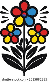 vibrant floral illustration, colorful flowers, clean white background, symmetrical composition