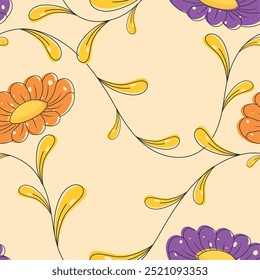 Vibrant floral and leaf pattern in modern style Vector