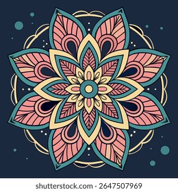 Vibrant floral mandala illustration with intricate patterns, perfect for decorative art, meditation, or spiritual design.