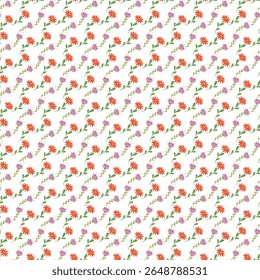 A vibrant floral pattern with alternating red and purple flowers, accented by green foliage. Perfect for textile designs, wallpaper, wrapping paper, and other decorative applications.