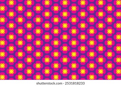 A vibrant floral pattern background in purple, hot pink, and yellow combines bold, contrasting colors. The dynamic mix creates a lively and eye-catching design that adds energy and visual depth.