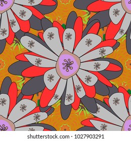 Vibrant floral pattern blossom flowers gray, red and yellow colour floral seamless background. Amazing vector collage for floral design.