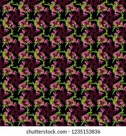 Vibrant floral pattern blossom flowers green, beige and black colour floral seamless background. Amazing vector collage for floral design.