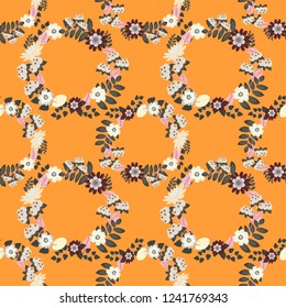 Vibrant floral pattern blossom flowers beige, orange and gray colour floral seamless background. Amazing vector collage for floral design.