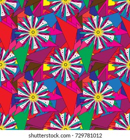 Vibrant floral pattern blossom flowers purple, blue and magenta colour floral seamless background. Amazing vector collage for floral design.