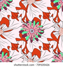 Vibrant floral pattern blossom flowers pink, magenta and black colour floral seamless background. Amazing vector collage for floral design.