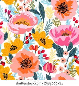 A vibrant floral pattern with colorful blooms