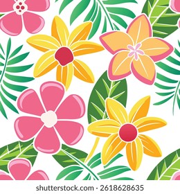 Vibrant Floral Pattern Featuring Multicolored Blooms and Lively Greenery