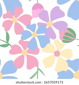Un patrón floral vibrante con una variedad de flores y hojas coloridas. Exuda una sensación de frescura y belleza natural