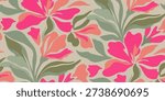 A vibrant floral pattern featuring various flowers in shades of red and orange, showcasing a beautiful illustration of nature