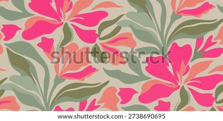 A vibrant floral pattern featuring various flowers in shades of red and orange, showcasing a beautiful illustration of nature's beauty from a top-down viewpoint.