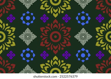 Vibrant floral pattern with intricate designs on dark background