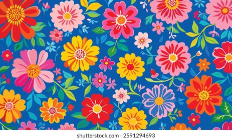 Vibrant Floral Pattern, Multi Color Vector illustration,