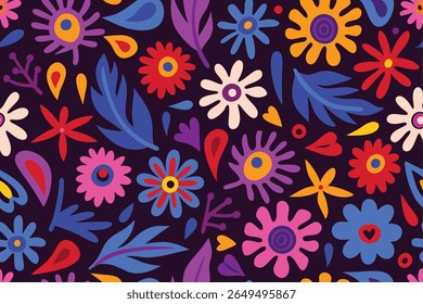 Vibrant Floral Pattern on a Dark Background