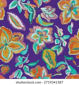 Patrón floral vibrante en fondo de tela de Vector transparente púrpura profundo