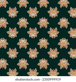 A vibrant floral pattern on a lush green backdrop, repeated seamless pattern