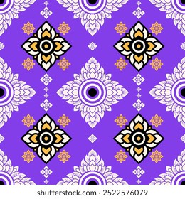 Vibrant floral pattern on a purple background
