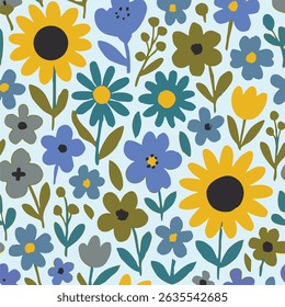 Um padrão floral vibrante em um fundo azul impressionante