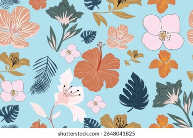 A vibrant floral pattern. Perfect for decor, fabric design, or digital use. This floral artwork brings freshness and a touch of paradise to any space.