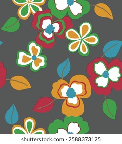 Vibrant Floral Pattern Seamless Repeat on Dark Gray Background