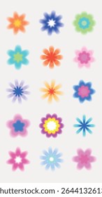 Vibrant floral patterns in diverse colors. Bright flowers, colorful petals, and vivid blooms. A lively array of floral designs, showcasing vibrant, colorful patterns. Cute glowing element set vector.