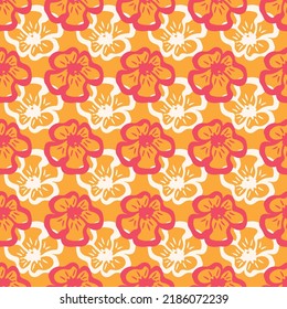 A vibrant floral summer pattern in orange, a tropical flowers seamless background