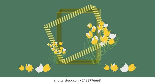 vibrant  florals and lines vector frames. , flowers, 3d tulips . Spring wedding invitations. Easter cards. All elements are isolated and editable.