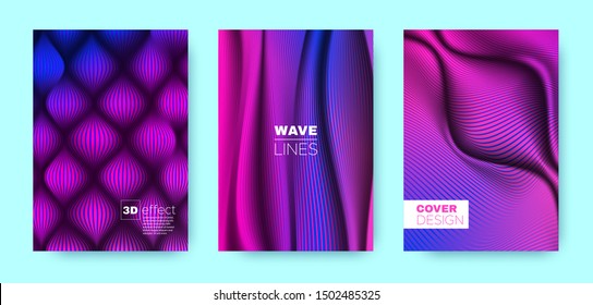 Vibrant Flow Poster. Minimal Cover. Neon Business Illustration. Purple 3d Geometric Halftone Texture. Fluid Poster. Modern Cover. Dynamic Brochure. Fluid Poster. Purple Illustration.
