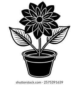 Vibrant Flower in a Classic Tub - Minimalistic Vector Art