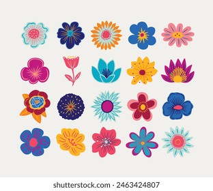 Vibrant flower clipart collection with playful designs and vivid colors, perfect for enhancing digital art, crafts, and decorations with a cheerful and lively touch.