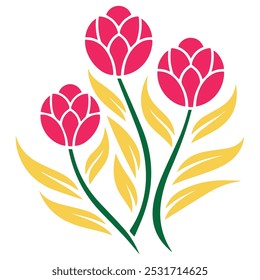 Vibrant flower design showcases various blossoms in bold colors, intricate details, and unique shapes. Ideal for textiles, decor, and art prints, evoking feelings of joy and positivity.