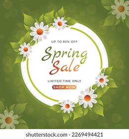 Vibrant Flower and Leaf Spring Sale Card Design for social media post
